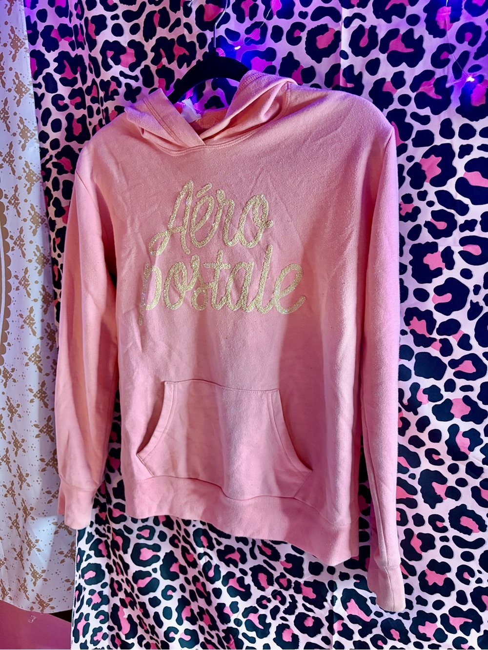 Y2K glitter logo Aeropostale pink hoodie